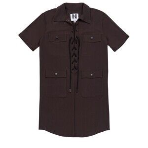 Nicole Frank $375 Size Small Brown Sandy Safari Dress Mini Tie Front NWOT